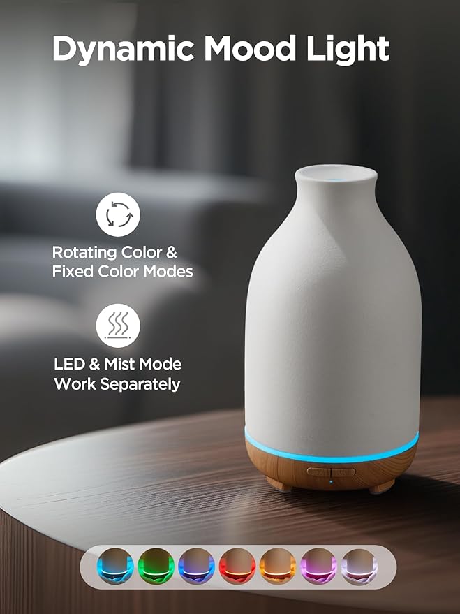 InnoGear Essential Oil Diffuser, 150ml Ceramic Stone Diffuser Handcrafted Aromatherapy Diffusers Ultrasonic Cool Mist Humidifier Vaporizor with 2 Mist Modes Waterless Auto Off for Room Office, White