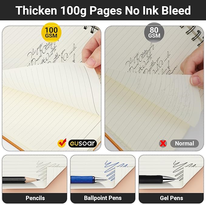 EUSOAR College Ruled Spiral Notebook, 24 Packs A5 5.5"x8.3" 120 Pages Hardcover Lined Travel Writing College Ruled Notebooks Sketchbook, Students Office Business Subject Diary Book Journal-Black,Kraft