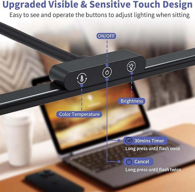 KableRika LED Desk Lamp with Base: Bright Desk Lights for Home Office - Eye Care Reading Table Lamps - Dimmable Desktop Lighting for Computer Monitor Study Drafting Black