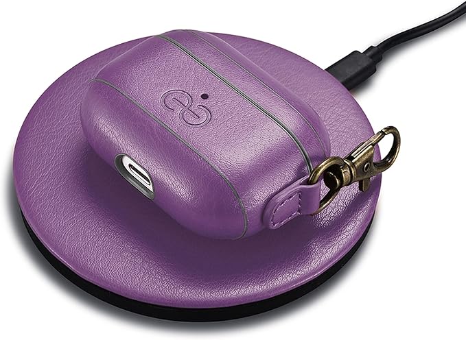 Dreem Om Case Cover with Keychain Clip Compatible with AirPods Pro 2/Pro, Protective One-Piece Hard Shell, Luxury Vegan Leather AirPod Pro Case 2nd/1st Generation with Separate Clip [Purple]