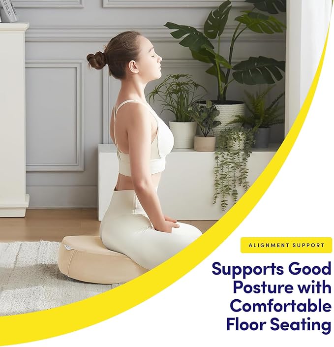 Meditation Cushion Bolster Pillow for Restorative Yoga – Supportive Cushion for Meditation, Pilates, and Relaxation – Filled with Buckwheat Hulls - Removable Cover