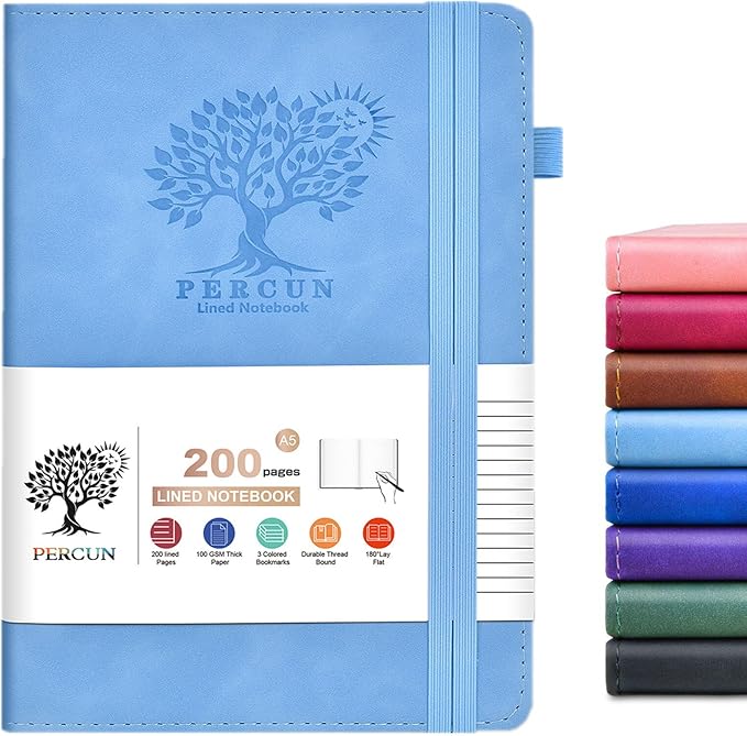 Lined Journal Notebook for Men & Women,200 Pages A5 Hardcover Leather Notebook (5.9"x8.5"), Travel Journal for Work, School, Business Writing, Note Taking, Notepad Diary (Blue)