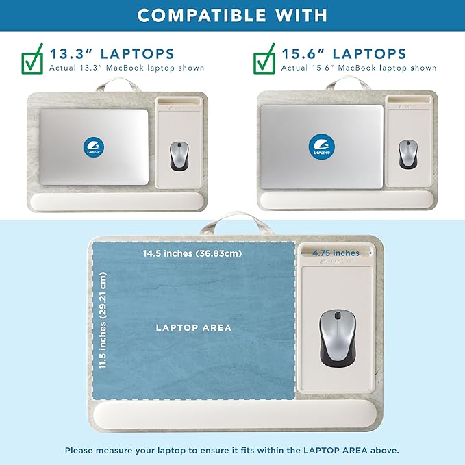 LAPGEAR Home Office Pro Lap Desk with Wrist Rest, Mouse Pad, and Phone Holder - Taj Mahal Marble - Fits up to 15.6 Inch Laptops - Style No. 91601