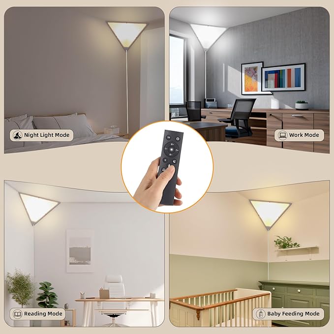 2 Pack Corner Light with 9W LED Bulb and Remote, 3 Color Temperature Corner Lamp, Dimmable Plug in Pendant Lights for Ceiling with Acrylic Shade, Plug in Ceiling Light for Living Room, Bedroom