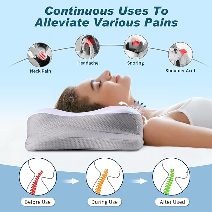 Cervical Neck Pillow for Pain Relief - Cooling Ergonomic Neck Support Pillow for Sleeping, Orthopedic Contour Memory Foam Pillows for Side, Back & Stomach Sleepers with Pillowcase (White)