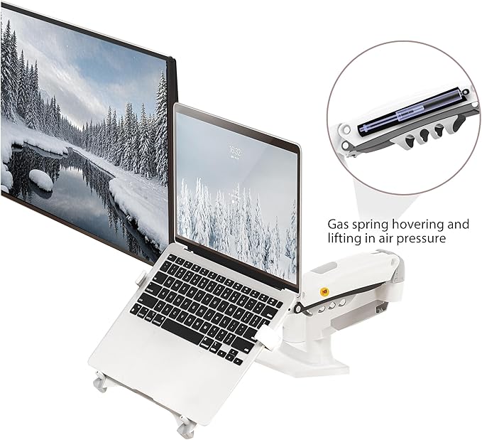 NB North Bayou Laptop Mount with Adjustable Tray for 10-17”Notebook, Full Motion Arm with VESA Plate for 17-30”Monitor,Clamp-on Grommet Mounting F160-FP (White)