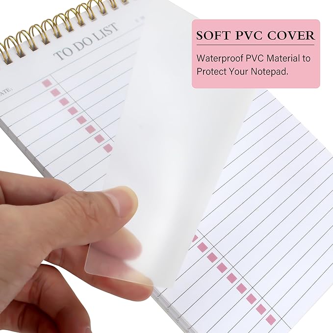 To Do List Notepad, Undated Daily Planner Notepad with To Do List Notebook Checklist Planner Spiral Waterproof Cover Notepad for Office Supplies, School Planner, Pink, 52 Sheets, 5.5"*8.3" A5 Size