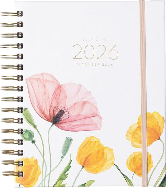 2025-2026 Eccolo Spiral Agenda Planner, Transparent Floral, Weekly & Monthly Pages, 18 Months, Sticker Sheets, Inspirational Quotes (7.75 x 8.75, July 2025 - Dec 2026)