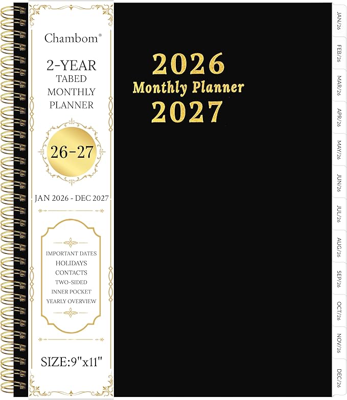2026-2027 Monthly Planner, 2 Year Monthly Planner/Calendar 2026-2027, Jan 2026 – Dec 2027, 9" x 11", Tabs, Double-Side Pocket, Holidays, Thick Paper