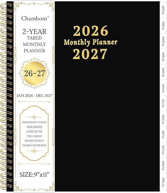 2026-2027 Monthly Planner, 2 Year Monthly Planner/Calendar 2026-2027, Jan 2026 – Dec 2027, 9" x 11", Tabs, Double-Side Pocket, Holidays, Thick Paper