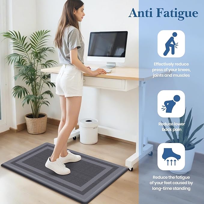 LuxStep Kitchen Mats [2 PCS] Cushioned Kitchen Rugs Anti-Fatigue Floor Comfort Mat,Non-Slip Standing Desk Mat,Waterproof Kitchen Rug Set for Kitchen,Floor,Office,Classic Gray