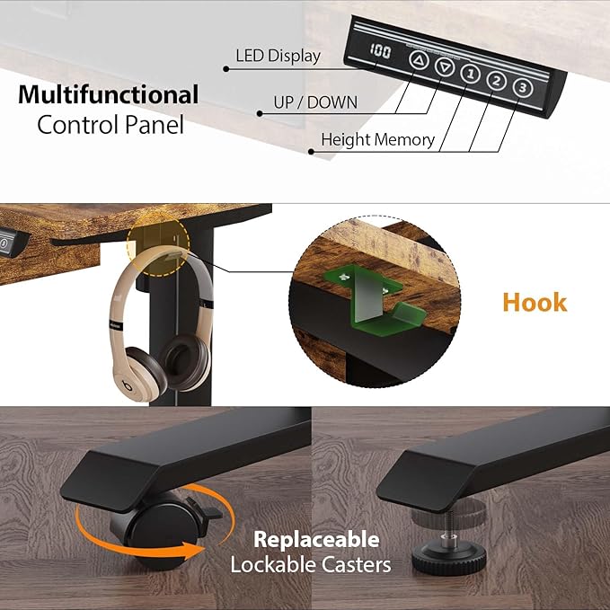 XINYAO Electric Standing Desk with 5 Drawers, 55x30 Inch Extra Wide Height Adjustable Sit Stand Up Desk with Storage Support 290lbs Ergonomic Rising Table with Wheels for Home Office