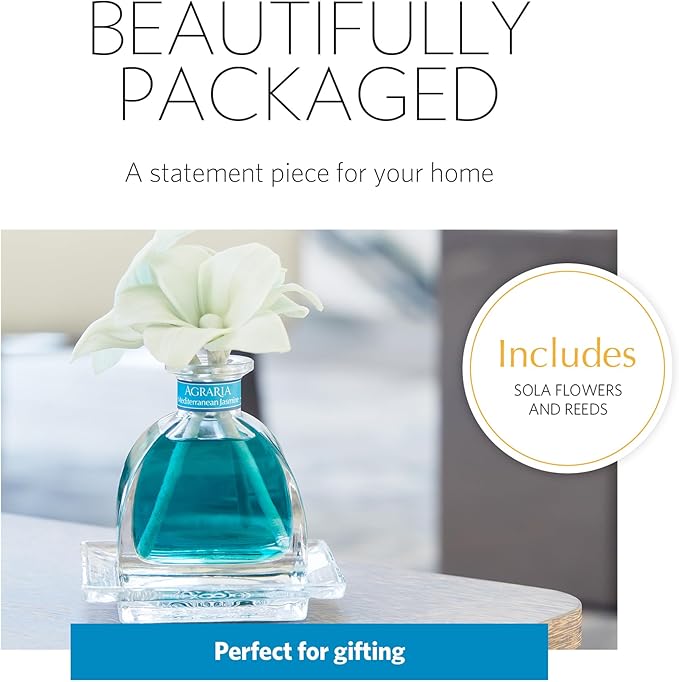 AGRARIA AirEssence Flower and Reed Diffuser Set, Handmade Sola Flower Botanical Home Fragrance Set, Scented Oil Reed Diffuser Gift for All Occasions