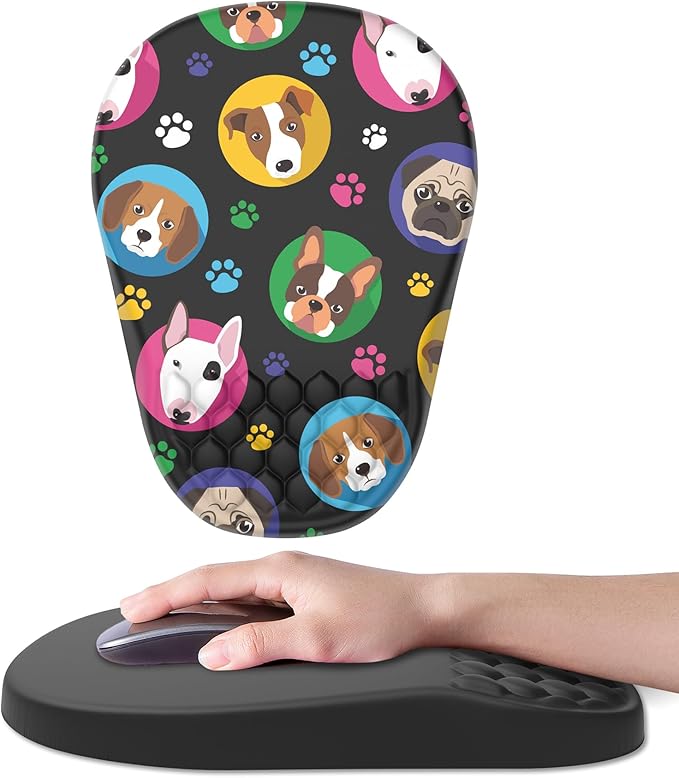 Ergonomic Mouse Pad Wrist Support, with Memory Foam & Non-Slip PU Base, Comfortable Massage Design Mouse Pad Relieve Wrist Fatigue&Pain, Suitable for Computer, Office and Home(06Cute Dogs)