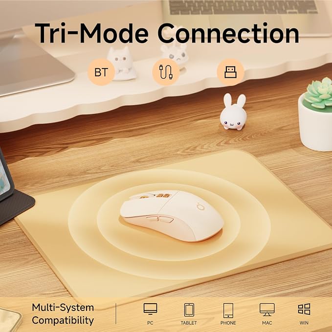 EWEADN G309 Wireless Computer Mouse,2.4G&Bluetooth Ergonomic Cordless Mice with 4000 DPI,5 Adjustment Levels,Cute and Portable Mouse for Laptops, PC and More,7 Buttons Office USB Mice-Pink