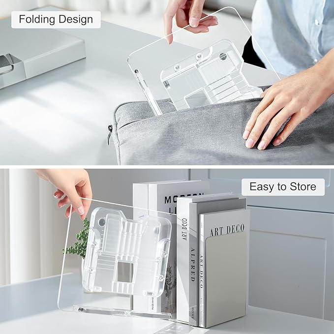 Acrylic Book Stand for Reading, Portable Book Holder for Desk, Angle Adjustable Textbook Stand for Document Recipe, Cookbook, Music Book