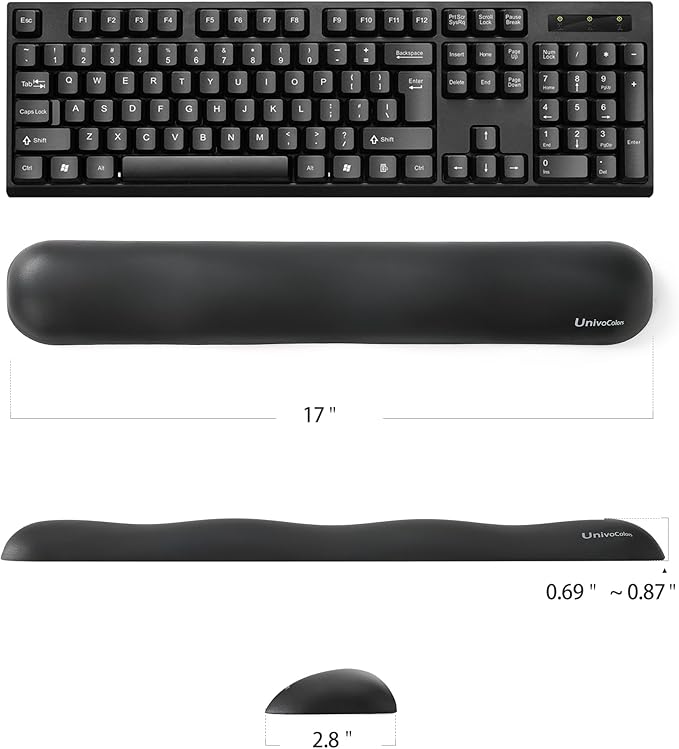 UnivoColors Design-Wave Keyboard Wrist Rest, Artificial Sheepskin+Memory Foam+Ergonomic+Anti-Slip Gel, Resilience Support During Work and Gaming,Keyboard Accessory,Black