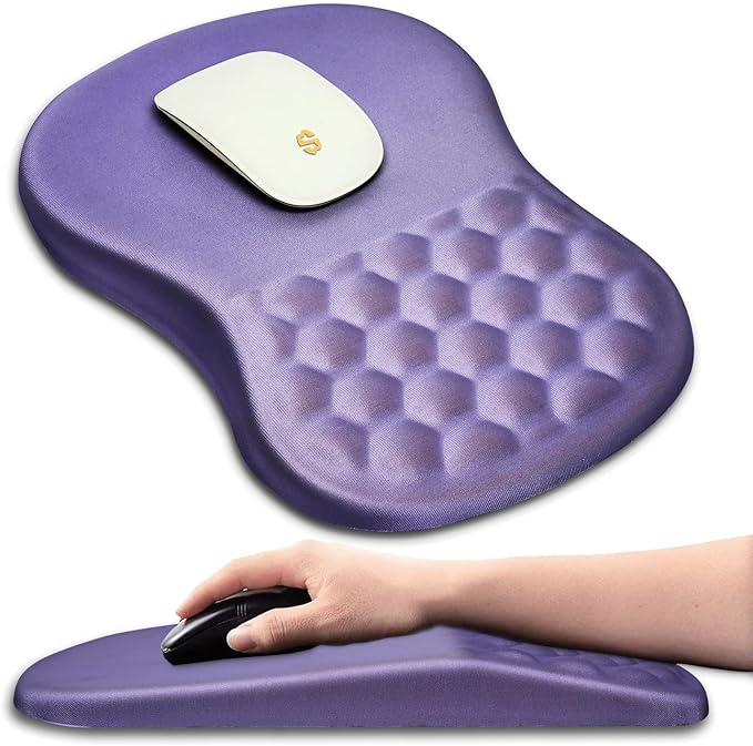 Ergonomic Wrist Rest Mouse Pad, Massage Design for Carpal Tunnel Pain Relief, Entire Memory Foam Non-Slip, Purple
