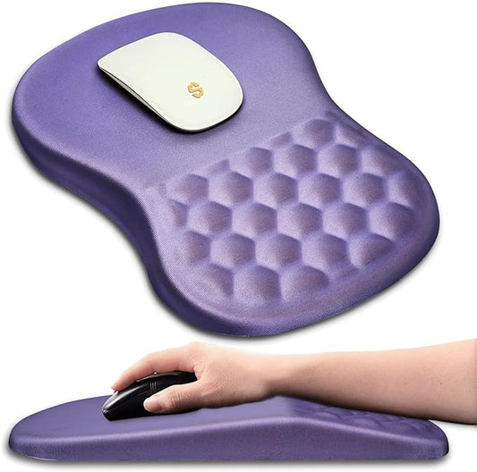 Ergonomic Wrist Rest Mouse Pad, Massage Design for Carpal Tunnel Pain Relief, Entire Memory Foam Non-Slip, Purple