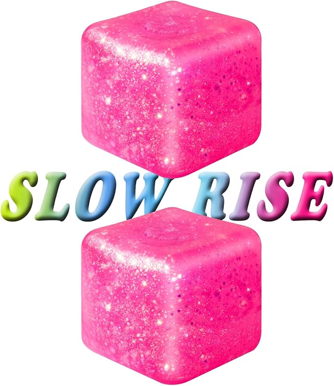 2Pcs Stress Cubes Slow Rise Glitter Squishy Cube Nice Relief Balls Jelly Fidget Toys for Kids Adults Squeeze Sensory Pack for Anxiety, Autism, Funny Gifts for Holiday/Birthday/Classroom(Pink)