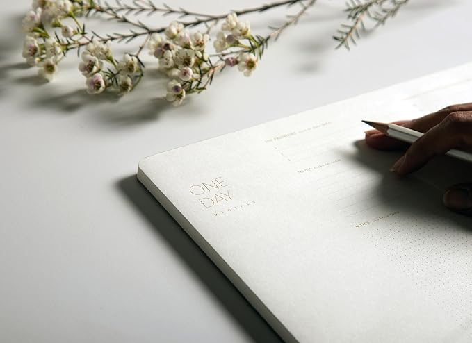 One Day, Elegant Daily Desk Planner, Gold Foiled, Minimalist Productivity Planner Pad, Time Blocking Hourly Schedule, To Do List Notepad, A4, 52 Pages, FSC™ Certified