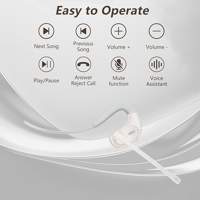 BANIGIPA Bluetooth Headset with Removable Microphone, Wireless Headset w/DSP Noise Cancelling for Phones Laptop Computer PC, Open Ear Headphones for Working Driving Running Cycling Driving -12 Hrs