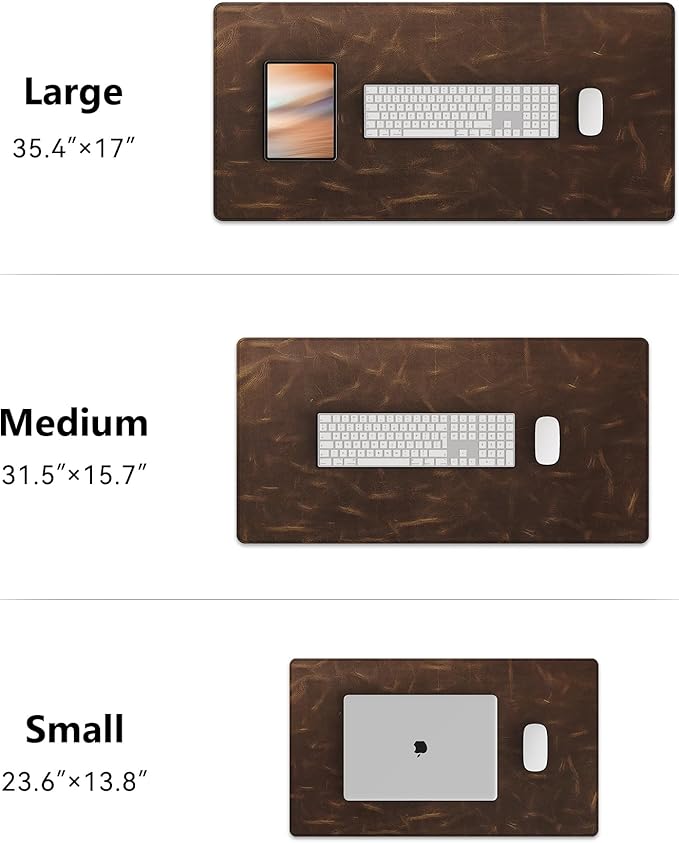 YSAGi Leather Desk Mat, 23.6"x13.8"Real Leather Desk Pad, 3mm Thick Desk Blotter with Stiched line,Oil-Wax Feel Mouse pad and Self-Healing Laptop Pad for Home & Office(Classic Dark Brown)