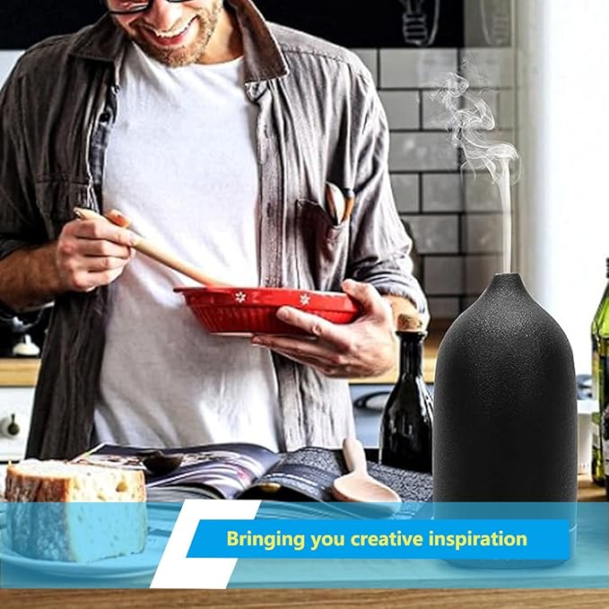 Stone Diffuser, Ceramic Essential Oil Diffuser, Humidifier 160ml Ultrasonic Oil Diffuser for Aramatherapy. (Black)