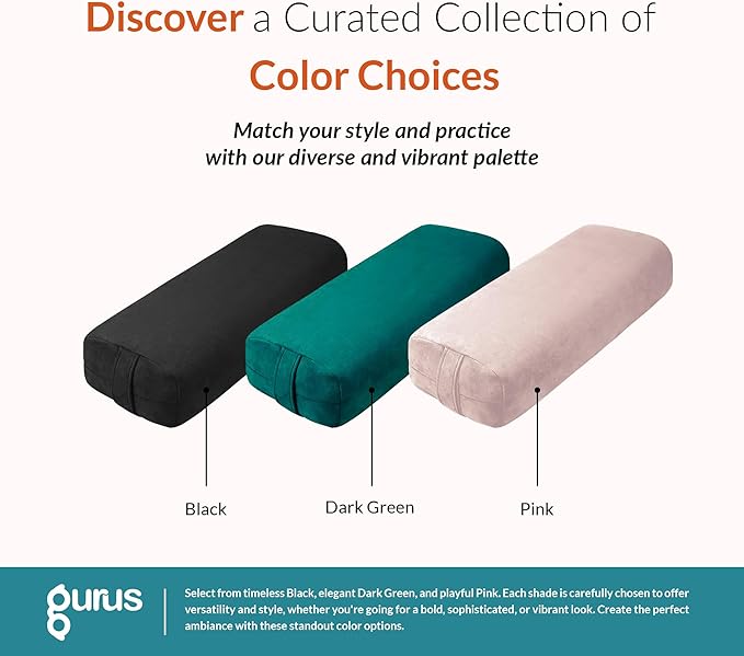 Gurus Super Soft & Firm Yoga Bolster Pillow - Lightweight, Easy to Carry with Handles - Rectangular, Machine Washable Cover