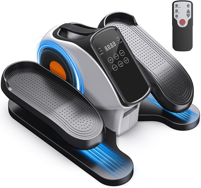 Under Desk Elliptical for Seniors, 2-in-1 Electric Leg Exerciser with Remote, 10 Resistance Levels & 10 Speeds, 3 Auto Modes, Quiet & Fully Assembled, Non-Slip Pedals