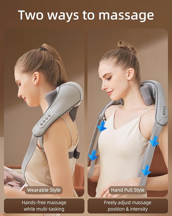 Cordless Neck Shoulder Massager with Heat,Deep Tissue Kneading Relieves Tension Improves Circulation,Gifts for Women,Men,Mom,Dad(Grey)