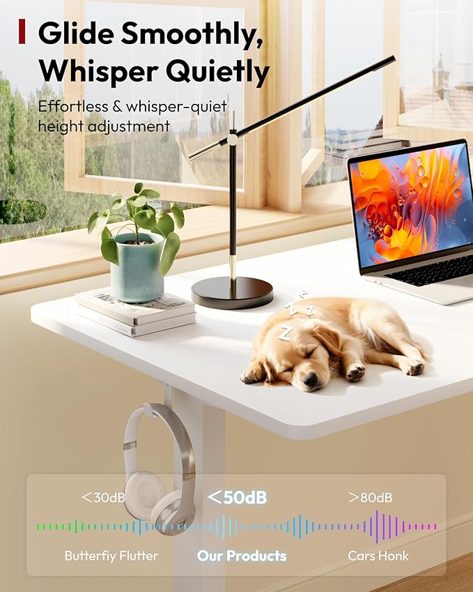 SANODESK Electric Standing Desk 60 x 24 Inches Whole-Piece Desktop Height Adjustable Stand Up Desk w/6-Button Controller Ergonomic Computer Desk for Home Office, White Frame + White Tabletop