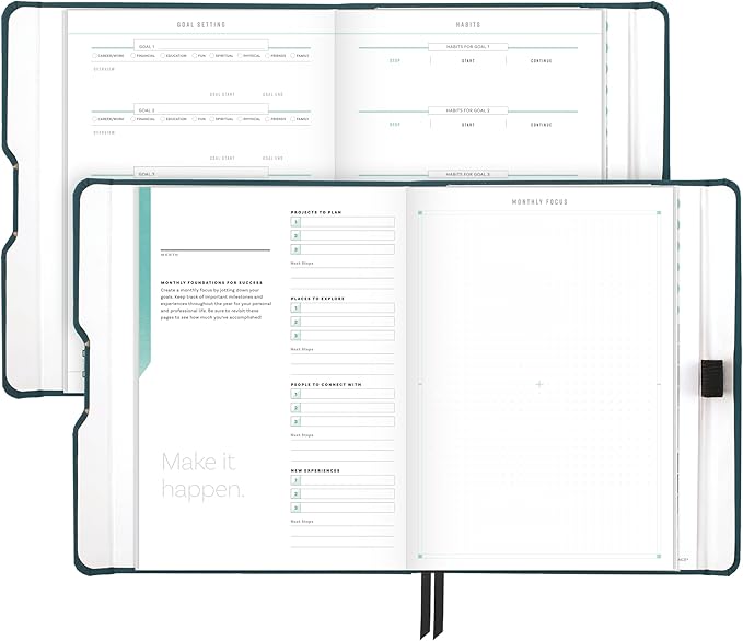 AT-A-GLANCE Foundation Goal Setting Planner, Undated Weekly & Monthly Journal, Track Progress, Create Habits, 5-3/4" x 8-1/4", Blue (FD2-200-20)