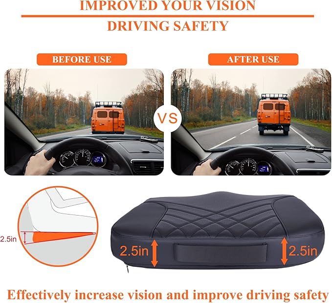 kingphenix Premium Car Seat Cushion, Memory Foam Driver Seat Cushion to Improve Driving View- Coccyx & Lower Back Pain Relief - Seat Cushion for Car, Truck, Office Chair (Black)