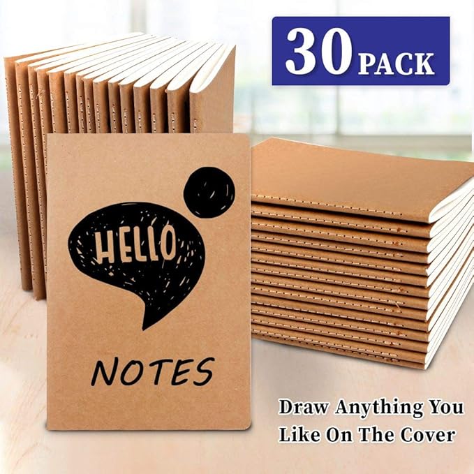feela 30 Pack Kraft Notebooks, A5 60 Lined Pages Notebooks and Journals for Women Girls Students Making Plans Writing Memos Office School Supplies, 8.3 X 5.5 in