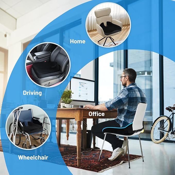 Large Memory Seat Cushion,Car Seat Cushion are Used to Relieve Sciatica, Suitable for Offices, Cars, Wheelchairs, Multi-Purpose (Black Flannel)