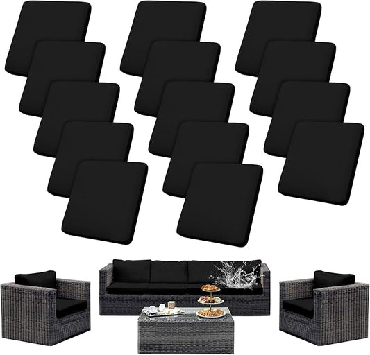 14Pcs Patio Cushion Covers Waterproof, Outdoor Cushion Covers, Stretch Couch Covers, Patio Couch Slipcovers, Patio Cushion Covers Replacement, Outdoor Chair Cushion Covers (Black)