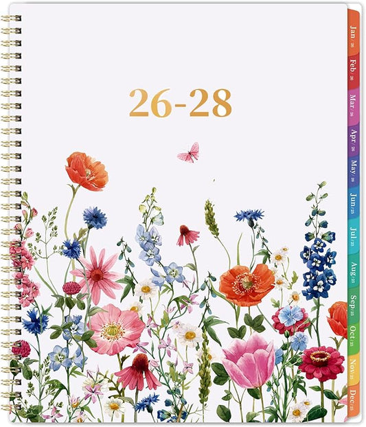 2026-2028 Monthly Planner- 3 Year Planner 2026-2028, Jan. 2026 - Dec. 2028, 3 Year Calendar 2026-2027-2028 monthly planner, 9" x 11", 36 Month Calendar with Colourful Tabs + Back Pocket - Flowers