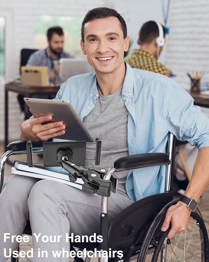 Metal Tablet Holder for Wheelchair Pole, Boat Helm, Stroller, Bike, Golf Cart, Mic Stand, Motorcycle, Bicycle Handlebar Clamp for iPad Pro 12.9, Air, Mini, Galaxy Tab, 4-13" Tablets & Phones