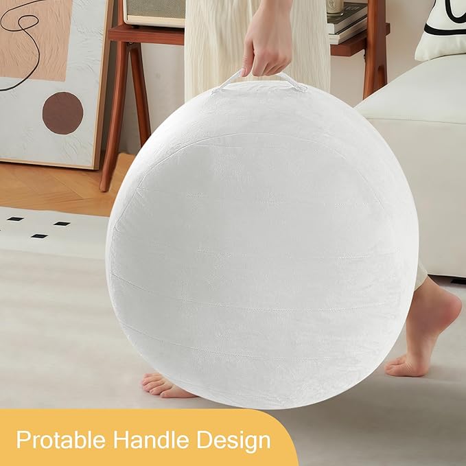 MeMoreCool Round Stuffed Pouf Ottoman Foot Rest, Floor Pouf Foot Stool with Soft Foam Chunk Filling, Small Round Ottoman Footstool Circle Footrest for Living Room, Off-White