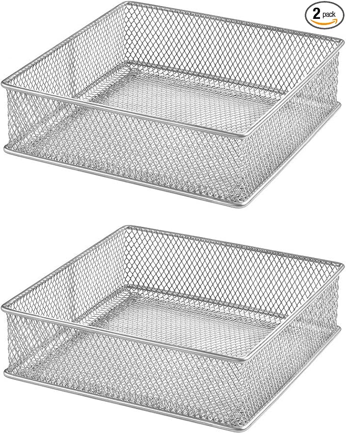 YBM HOME Silver Mesh Drawer Cabinet and or Shelf Organizer Bins, School Supply Holder Office Desktop Organizer Basket (2, 6x6x2 Inch)