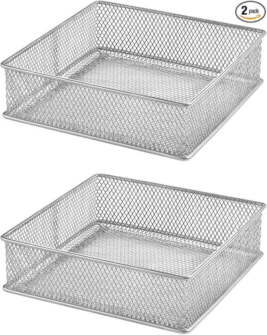 YBM HOME Silver Mesh Drawer Cabinet and or Shelf Organizer Bins, School Supply Holder Office Desktop Organizer Basket (2, 6x6x2 Inch)