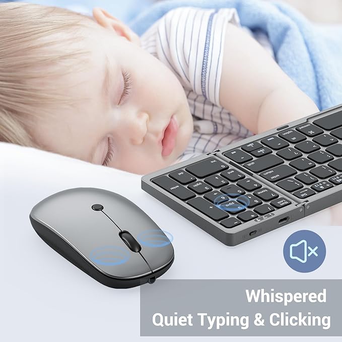 Foldable Keyboard and Mouse for Laptop, Travel Bluetooth Folding Keyboard Mouse with Portable Case, Rechargeable Keyboard for Business, 2.4G Wireless & Bluetooth, for iPad Tablets Laptop iOS Android