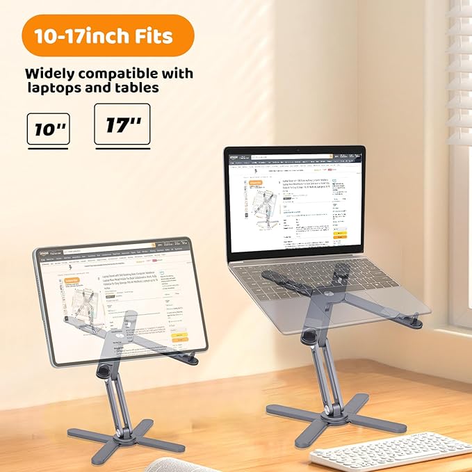 Laptop Stand with 360 Rotating Base, Computer Notebook Laptop Riser Metal Holder for Desk Collaborative Work, Fully Foldable for Easy Storage, Fits All MacBook, Laptops up to 16 inches, Grey