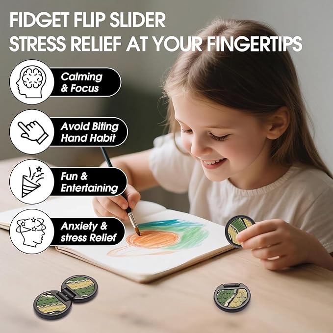 Fidget Toys Adults, Sensory Toys for Kids with Autism, Anxiety Relief Items for ADHD Stress Relief, Fun Fidgets for Teens Textured & Flip Slider - Treasure Box Toys for Classroom (1pc-Camo)