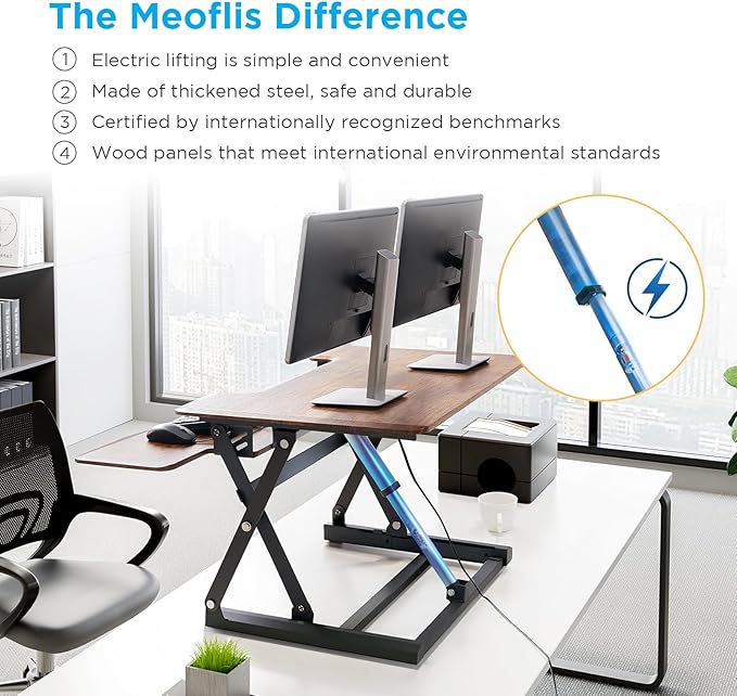 36" Electric Standing Desk Converter, Dyropcurv Series Height Adjustable Computer Desk Ergonomic Home Office Desk for Adults, Sit to Stand Desk with Quiet Motor, Vintage Brown