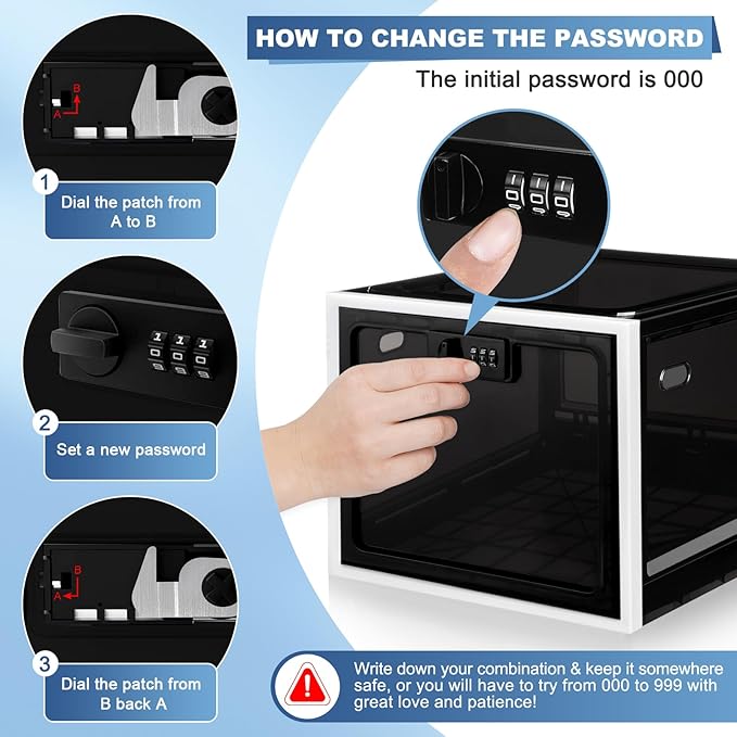 Medicine Lock Box for Safe Medication, Premium Material Lockable Storage Box Locking Organizer Bin with Combination Code for Fridge Food/Snacks/Phone/Tablet Jail/Home/Office Storage Lockers