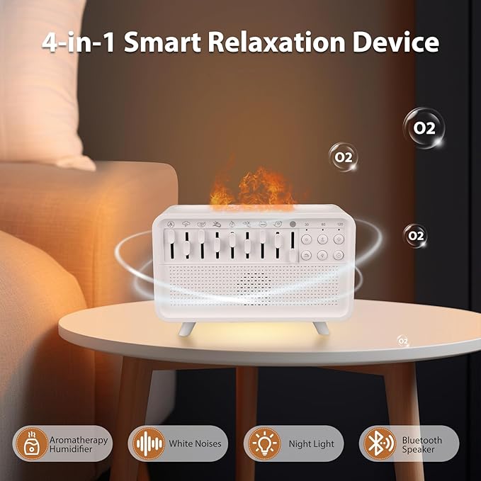 White Noise Machine with Humidifier,Essential Oil Diffuser & Night Light - Portable Sleep Sound Therapy, 8 Natural Sounds Style Mixer with Auto-Off Timer for Bedroom, Office,Travel