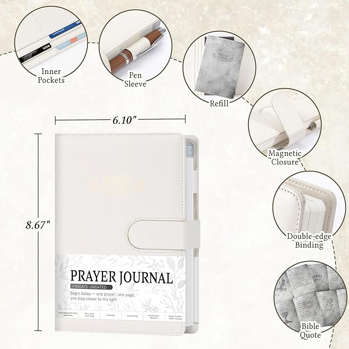 Ospelelf Faux Leather Christian Bible Study Journal for Women, Daily Inspirational Planner Notebook, Mental Health Journal Stress Relief, Undated 3 Month, Beige