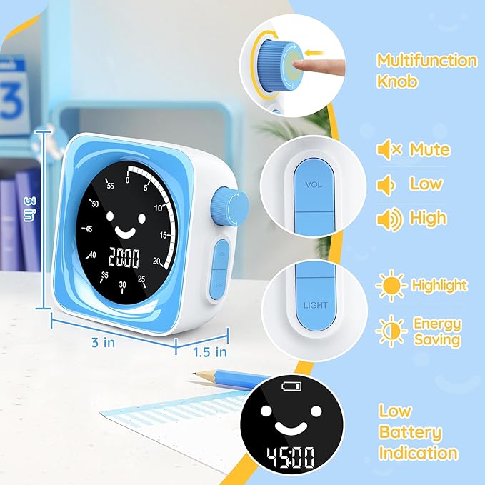 60-Minute Visual Timer for Kids Digital Visual Countdown Timer for Kids Toddler for School Classroom, Time Management Tool with Silent Operation, Blue & White